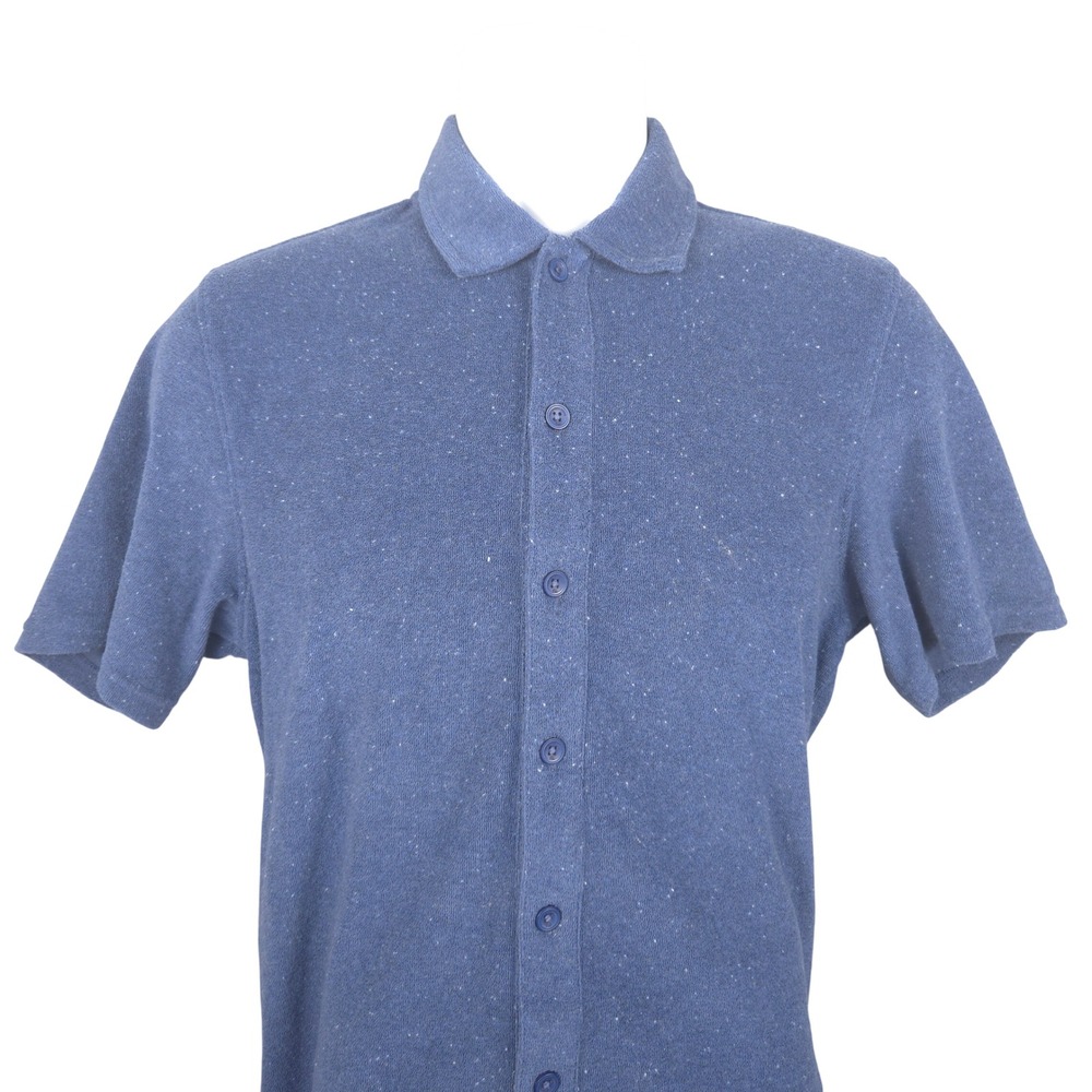 The Normal Brand Men's Blue Speckled Knit Button Down Shirt Size S Short Sleeve